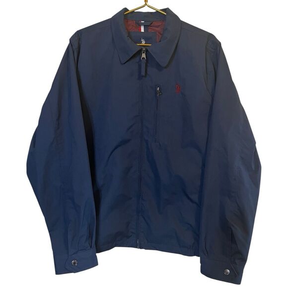 U.S. Polo Assn Navy Jacket Men’s L Preppy Windbreaker Burgundy Lining Pocket - Picture 2 of 16
